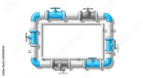 Modern plumbing frame design with blue accent for industrial applications