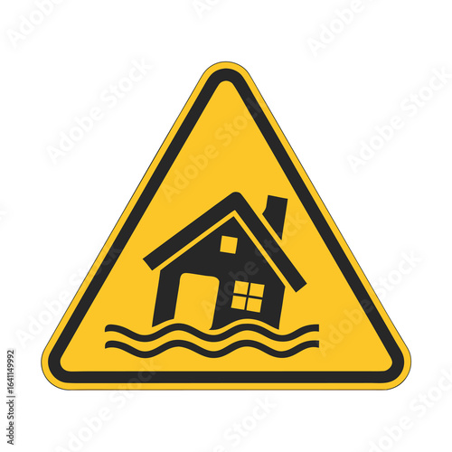 Isolated pictogram showing a house submerged in water, symbolizing flooded building and a flood area or emergency situation.
