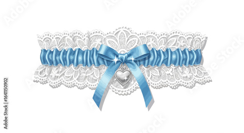 Elegant Bridal Accessory: Delicate Lace Garter with Blue Ribbon and Heart Charm