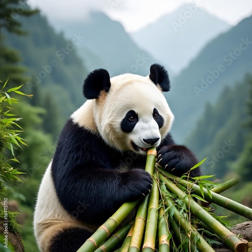 panda makan bambu