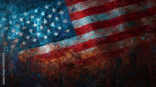 Abstract American Flag Painting Showcasing Patriotic Symbols with Stars and Stripes in Vibrant Colors