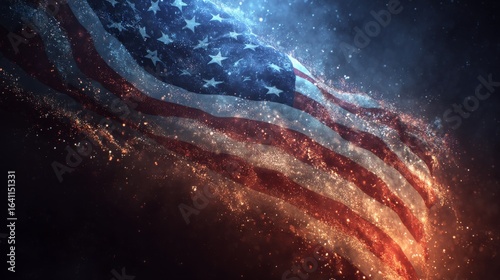 Radiant American Flag Against a Starry Backdrop Symbolizing Unity and Freedom with Glowing Particles