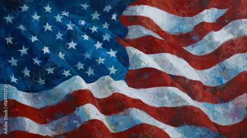 Patriotic Expressionism: A Vibrant Canvas Depicting the American Flag in Dynamic Red, White, and Blue Hues