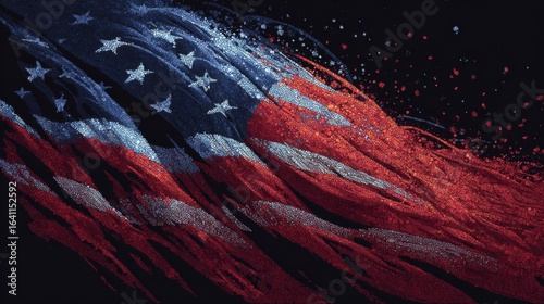 Abstract Representation of the American Flag with Flowing Colors and Stars Capturing National Pride and Unity