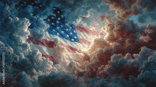 Surreal Image of American Flag Blending into Clouds: A Symbol of Unity and National Pride