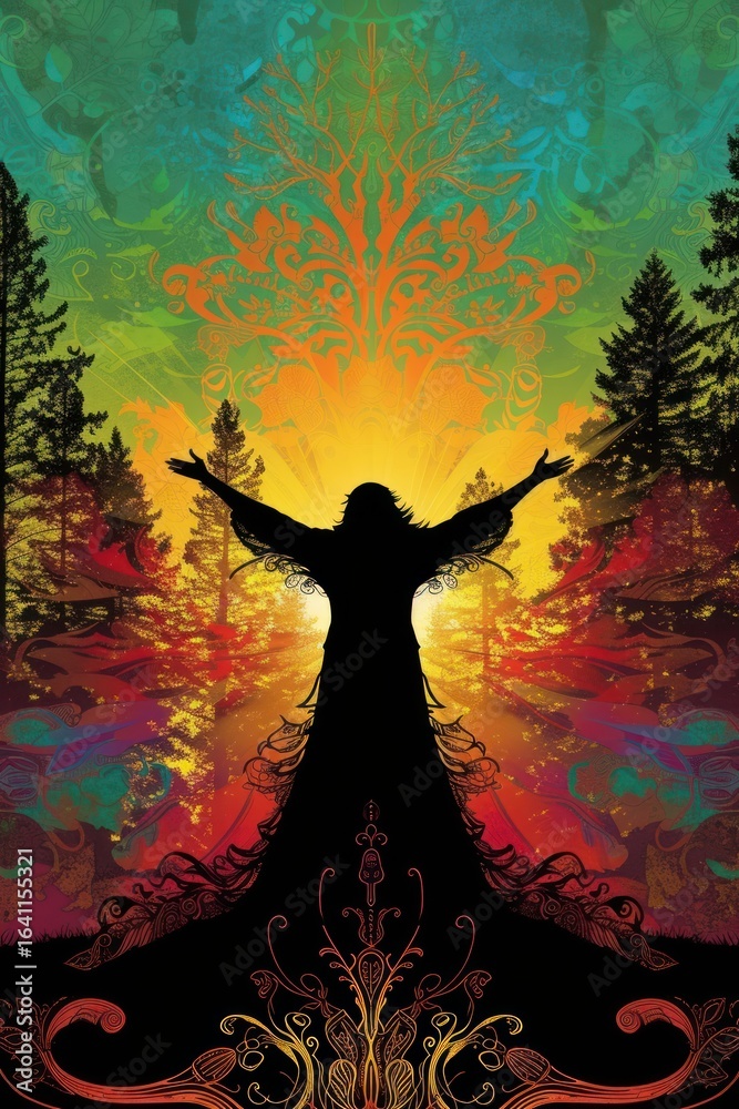 Obraz premium Cover book of beautiful witch art painting outdoors.