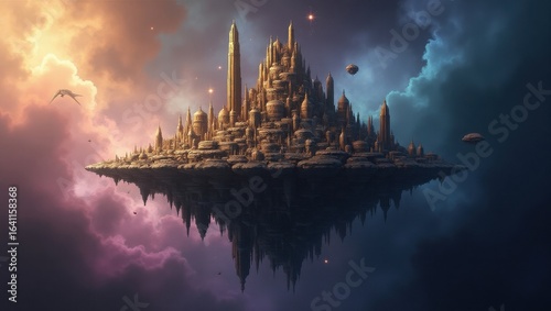 Wallpaper Mural Majestic floating city with intricate architecture in a colorful sky Torontodigital.ca