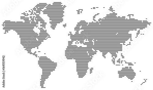 Horizontal line shape word map design. Halftone pixel atlas style. Abstract planet earth background pattern