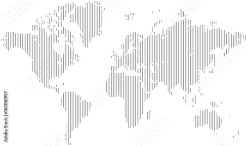 Vertical line shape word map with halftone pixel dots atlas pattern. Continents and countries outline. Abstract planet earth background design.