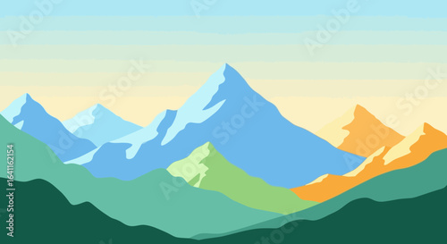 Minimalist Mountain Range Landscape with Gradient Sky and Overlapping Ridges