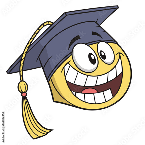 Graduation Emoji Cheerful Cartoon Face Celebrating Academic Achievement