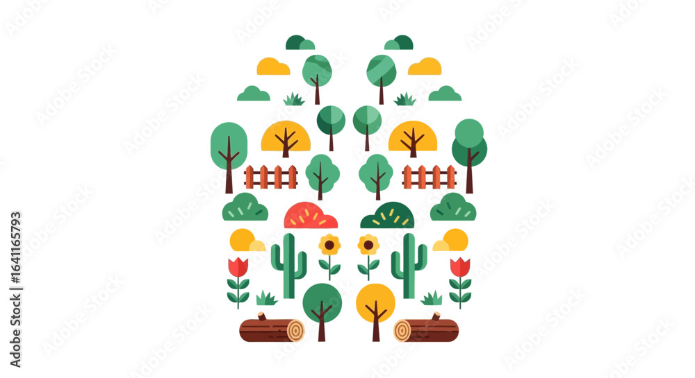 Flat Design Nature Elements Collection with Trees, Flowers, and Cacti Flat Design Nature Elements Collection with Trees, Flowers, and Cacti