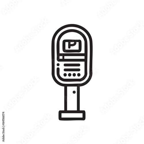 
A simple black and white line icon of a parking meter.