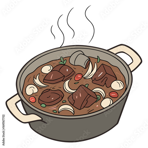 Delicious beef stew simmering in a pot, ready to be served hot