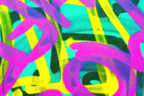 Foto Graffiti-inspired abstract art in neon purple, yellow, turquoise