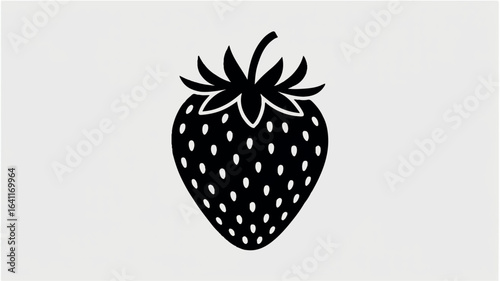 A black silhouette illustration of a strawberry on a pure white background.