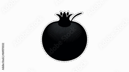 A black silhouette of a pomegranate on a white background.