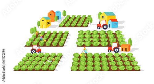 Cartoon Illustration of a Vibrant Agricultural Scene with Farming Activities