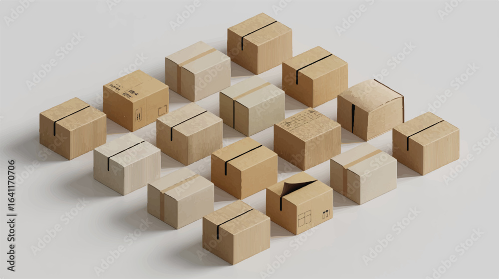 Fototapeta premium Cardboard boxes arranged in isometric perspective shipping boxes packaging