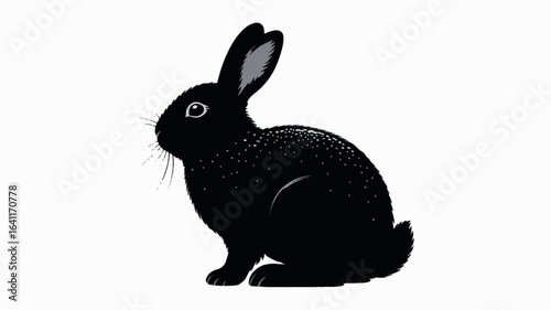 A black silhouette of a sitting rabbit against a pure white background.