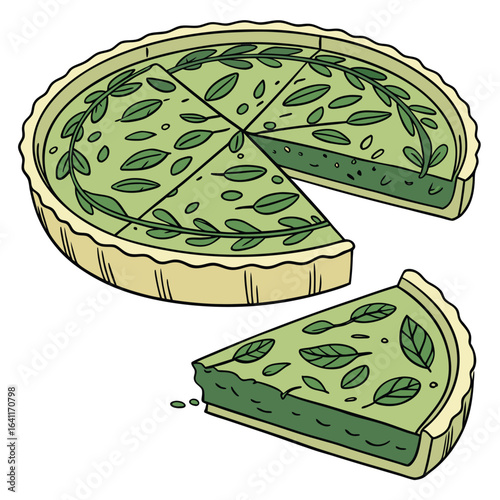 Delicious Spinach Quiche Illustration with Artistic Cut for a Portion