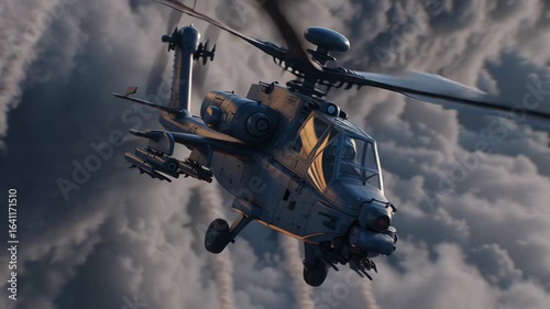 4k video of helicopter flying with missiles.