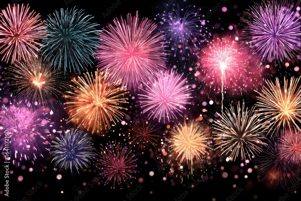 Fototapeta premium Colorful fireworks explode in a night sky