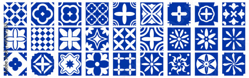 Set of blue spanish tiles. Mosaic geometric tile collection
