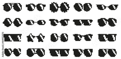 Set of black pixel glass on a white background. Vector illustration