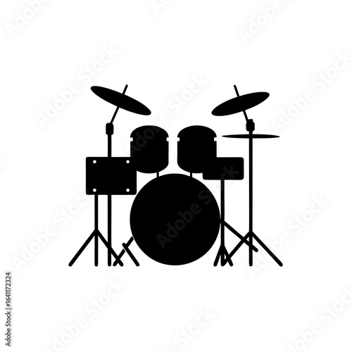  silhouette of a drum set minimal percussion instrument isolated on white background