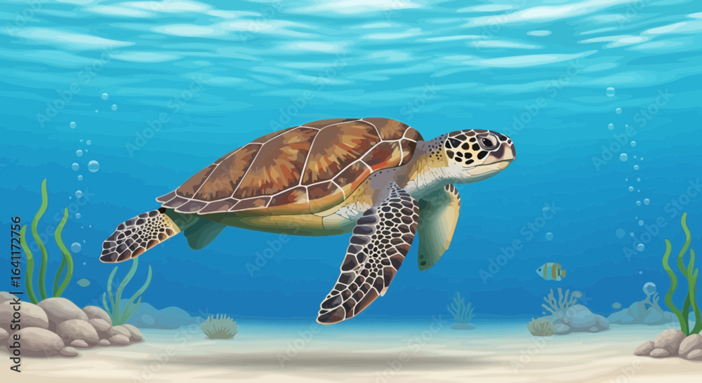 Fototapeta premium Majestic sea turtle gracefully navigating the underwater environment