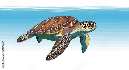 Majestic sea turtle gliding through tranquil ocean waters illustration