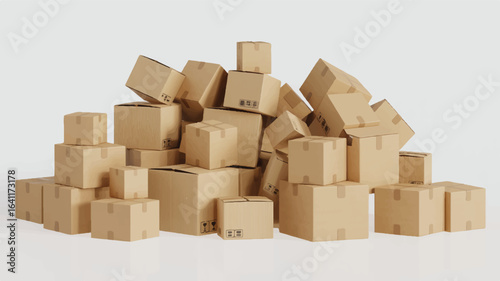 Pile of cardboard boxes stacked high packing shipping