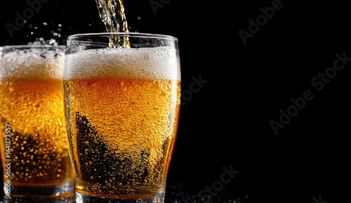 Wallpaper Mural Beer pouring into glass, dark background, pub setting, refreshing drink Torontodigital.ca