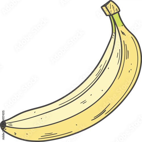 Illustration of a single yellow banana with a slight gradient on white