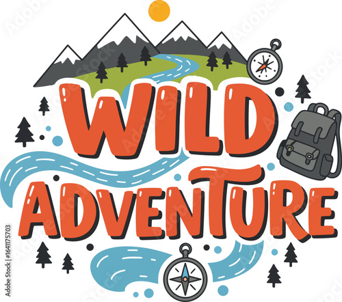 wild adventure playful vector design with colorful elements