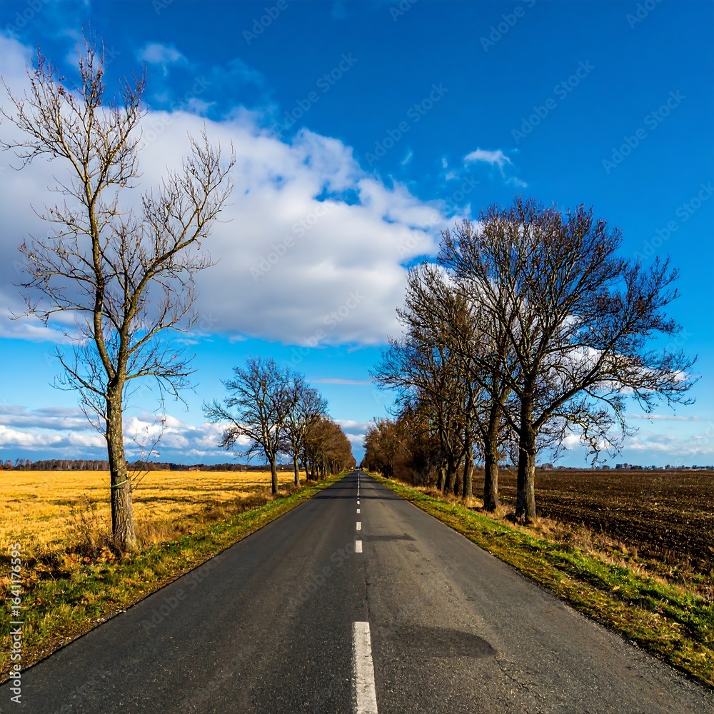 Fototapeta premium Country road, autumn, open landscape