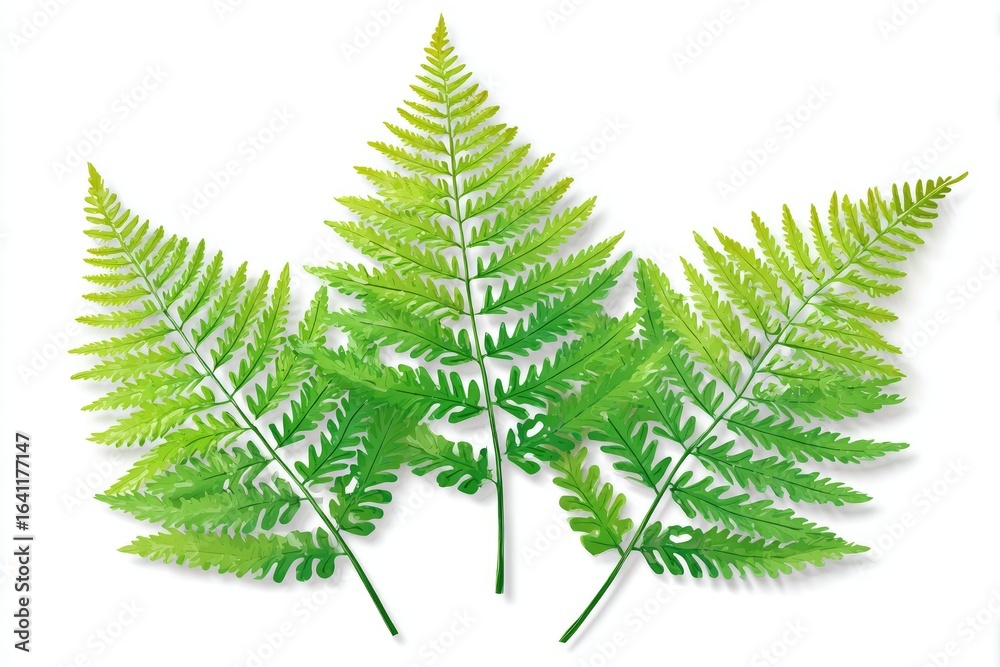 Naklejka premium Detailed illustration of vibrant fern fronds against a white background.