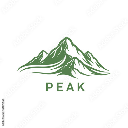 Stylized green mountain range logo with sharp peaks and flowing lines featuring the word PEAK in a bold sansserif typeface.