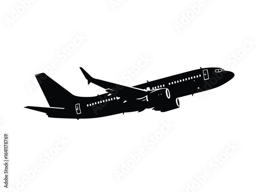 Silhouette airplane on the white background