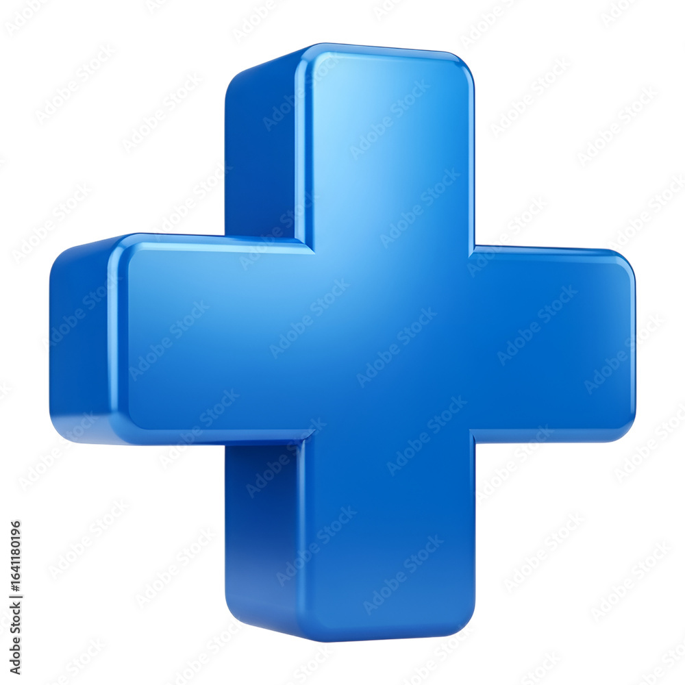 Obraz premium Blue Plus sign cross symbol icon 3d illustration isolated on transparent background