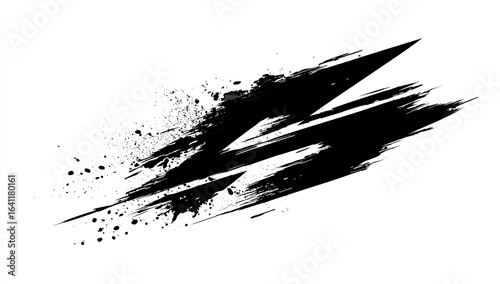 Abstract black ink splash, dynamic motion, white background, design element