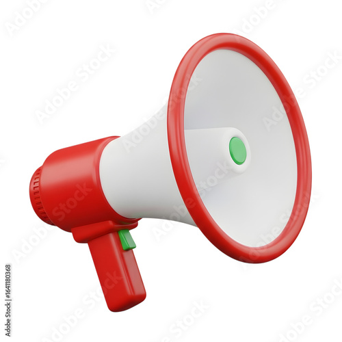 3d icon of red and white megaphone isolated on transparent background for announcement