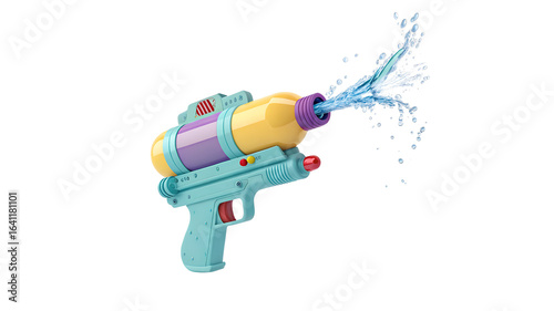 Aqua Blue and Yellow Water Gun Shooting Water on transparent Background spray