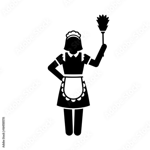 Maid with Duster Silhouette: Housekeeping, Cleaning Service, and Chores