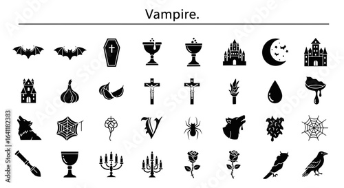 Vampire Solid Black Icons: Halloween, Horror, Fantasy, and Monster