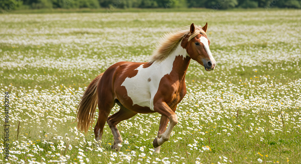 Fototapeta premium Paint Horse in Daisy Field PNG