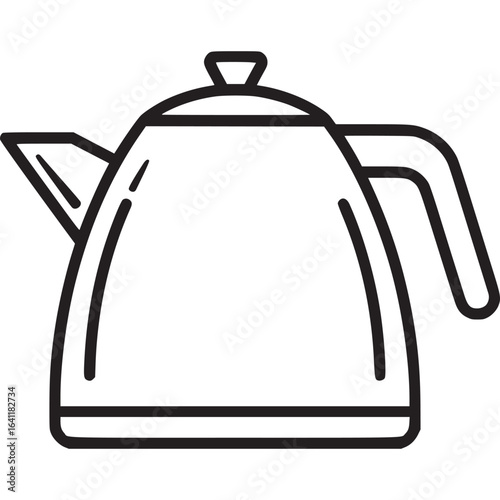 Outline drawing of a kettle isolated on white background, a common kitchen appliance used for boiling water to make tea, coffee, and other hot beverages