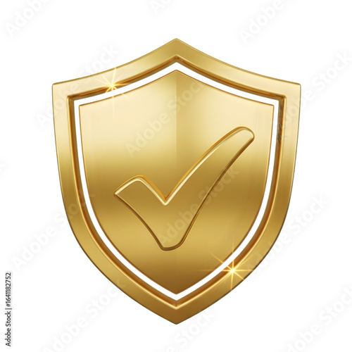 3d icon of golden shield with check mark isolated on transparent background represents security