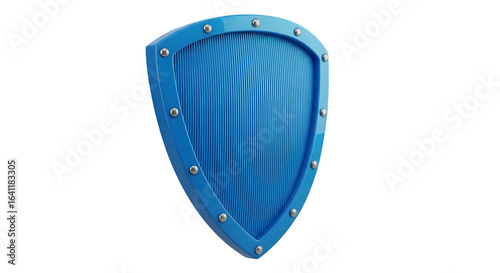 3d icon of blue shield with metal rivets isolated on transparent background for protection